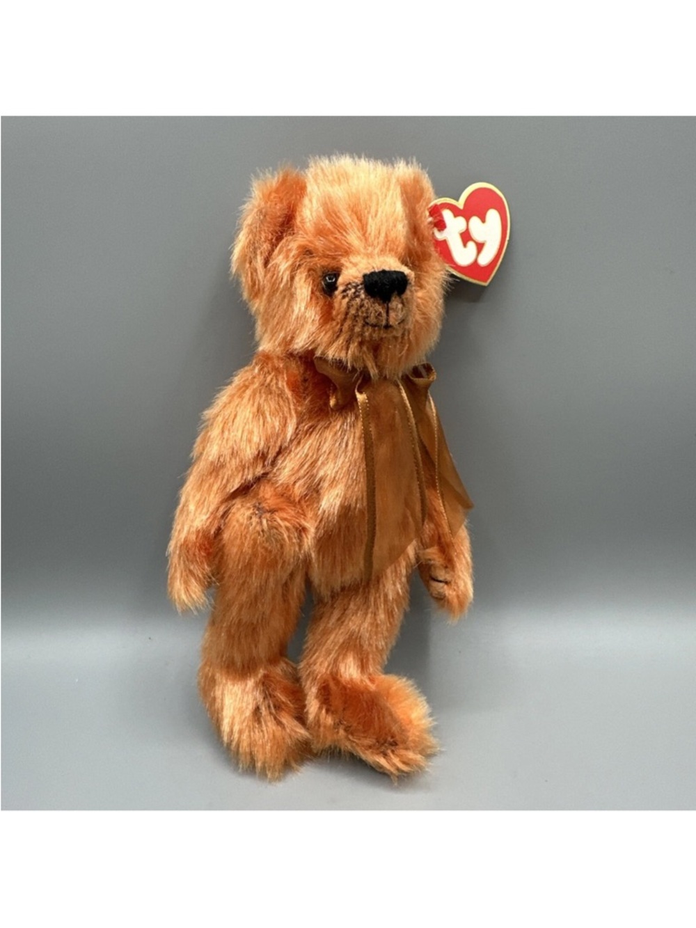 Ty Attic Treasure Clay Plush Teddy Bear with Ribbon movable Arms and Legs . NWT